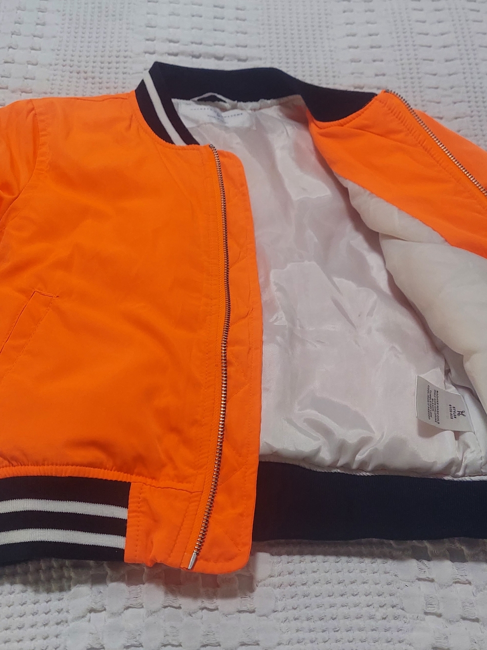 Kids' Orange Bomber Jacket with Striped Trim - Picture 5 of 7